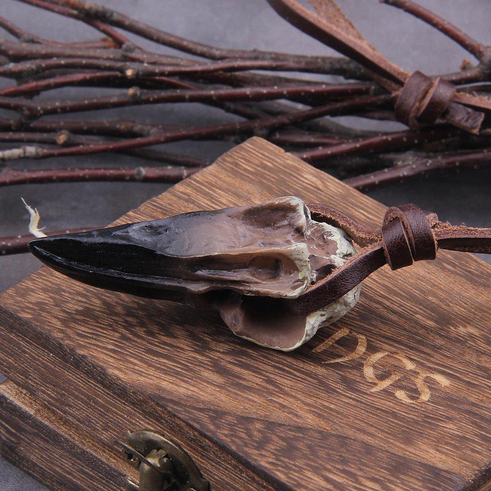 Raven Skull with Leather Cord Viking Necklace