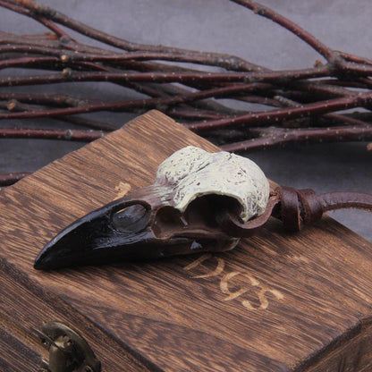 Raven Skull with Leather Cord Viking Necklace