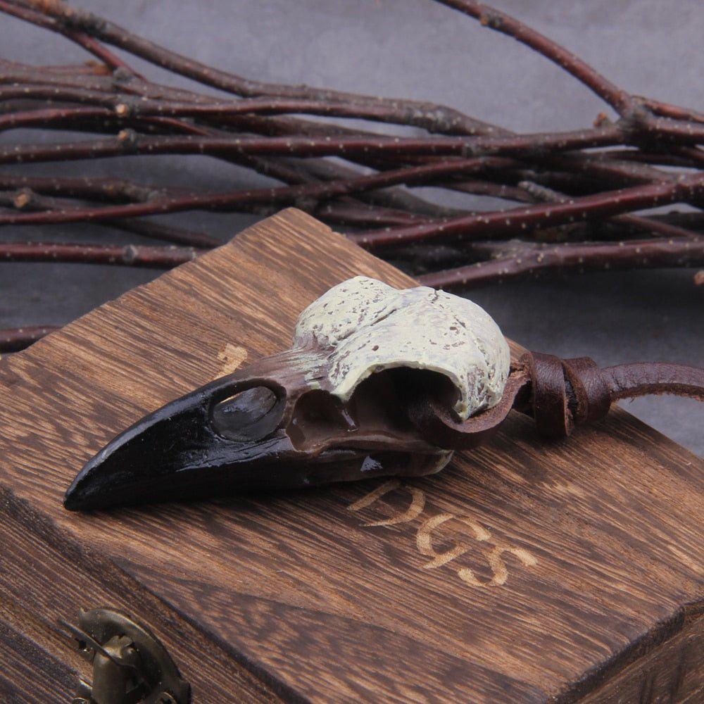 Raven Skull with Leather Cord Viking Necklace