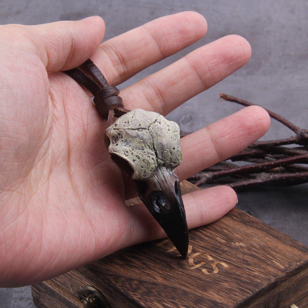 Raven Skull with Leather Cord Viking Necklace