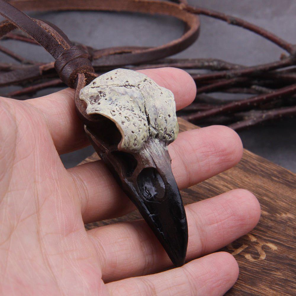 Raven Skull with Leather Cord Viking Necklace