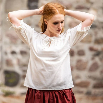 White Off-Shoulder Peasant Blouse | Lace Detailing-7-Viking Warrior