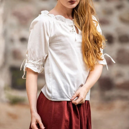 White Off-Shoulder Peasant Blouse | Lace Detailing-6-Viking Warrior