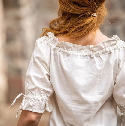 White Off-Shoulder Peasant Blouse | Lace Detailing-3-Viking Warrior