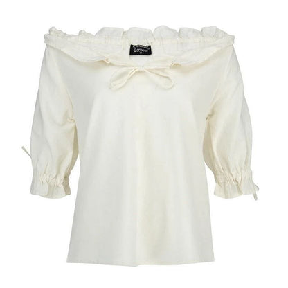 White Off-Shoulder Peasant Blouse | Lace Detailing-5-Viking Warrior