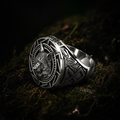 Retro Viking Wolf Head Totem Ring-1