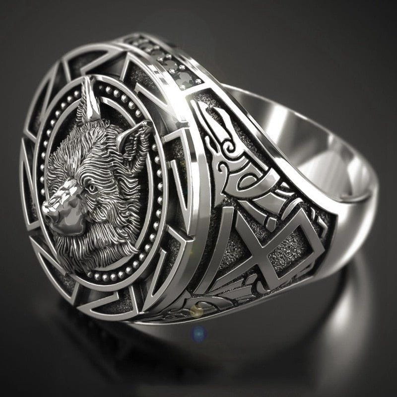 Retro Viking Wolf Head Totem Ring-3