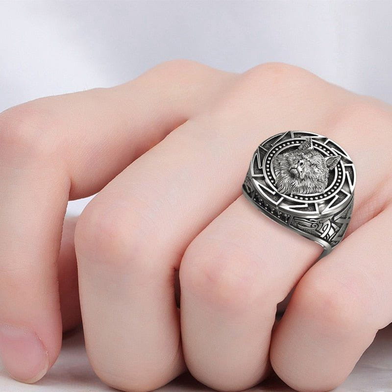 Retro Viking Wolf Head Totem Ring-4
