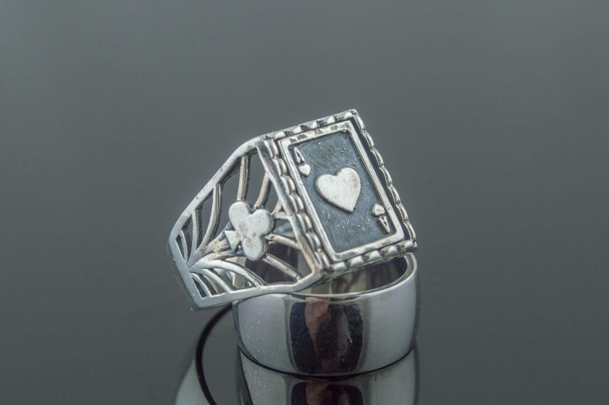Ring with Ace Symbol Sterling Silver Handmade Jewelry-2