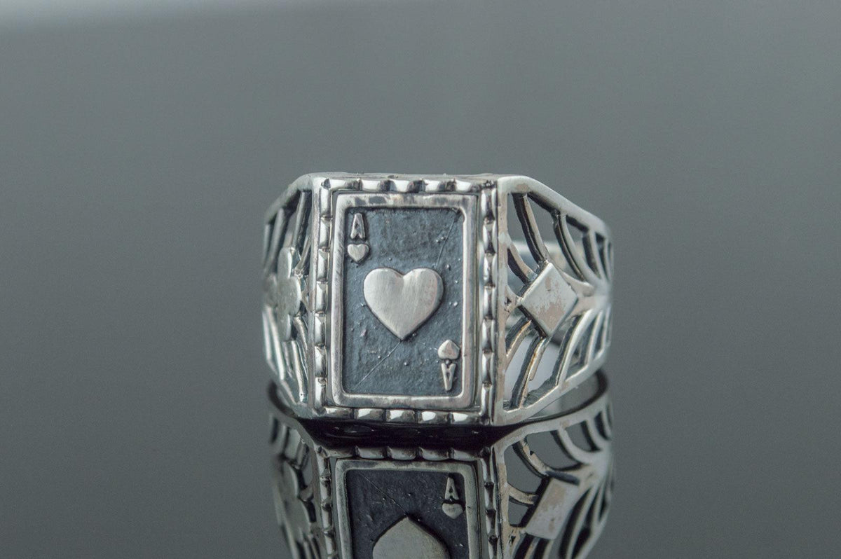 Ring with Ace Symbol Sterling Silver Handmade Jewelry-3