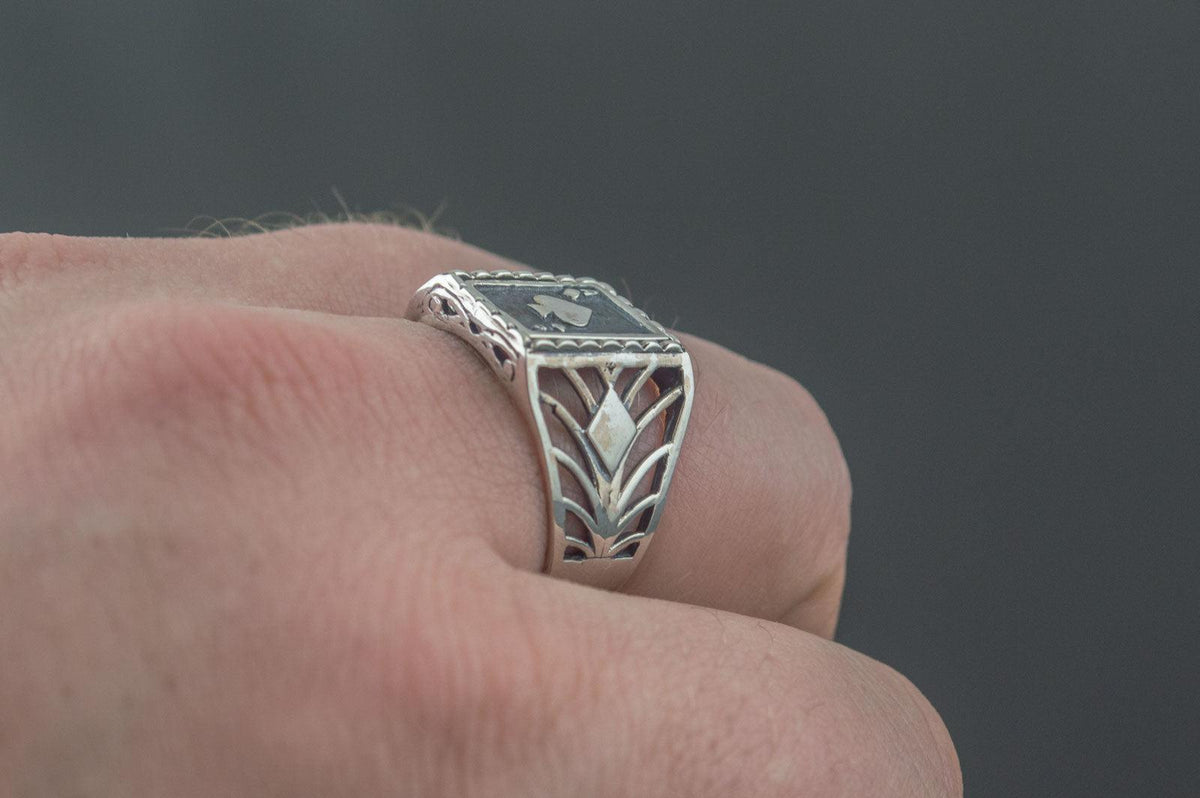 Ring with Ace Symbol Sterling Silver Handmade Jewelry-5