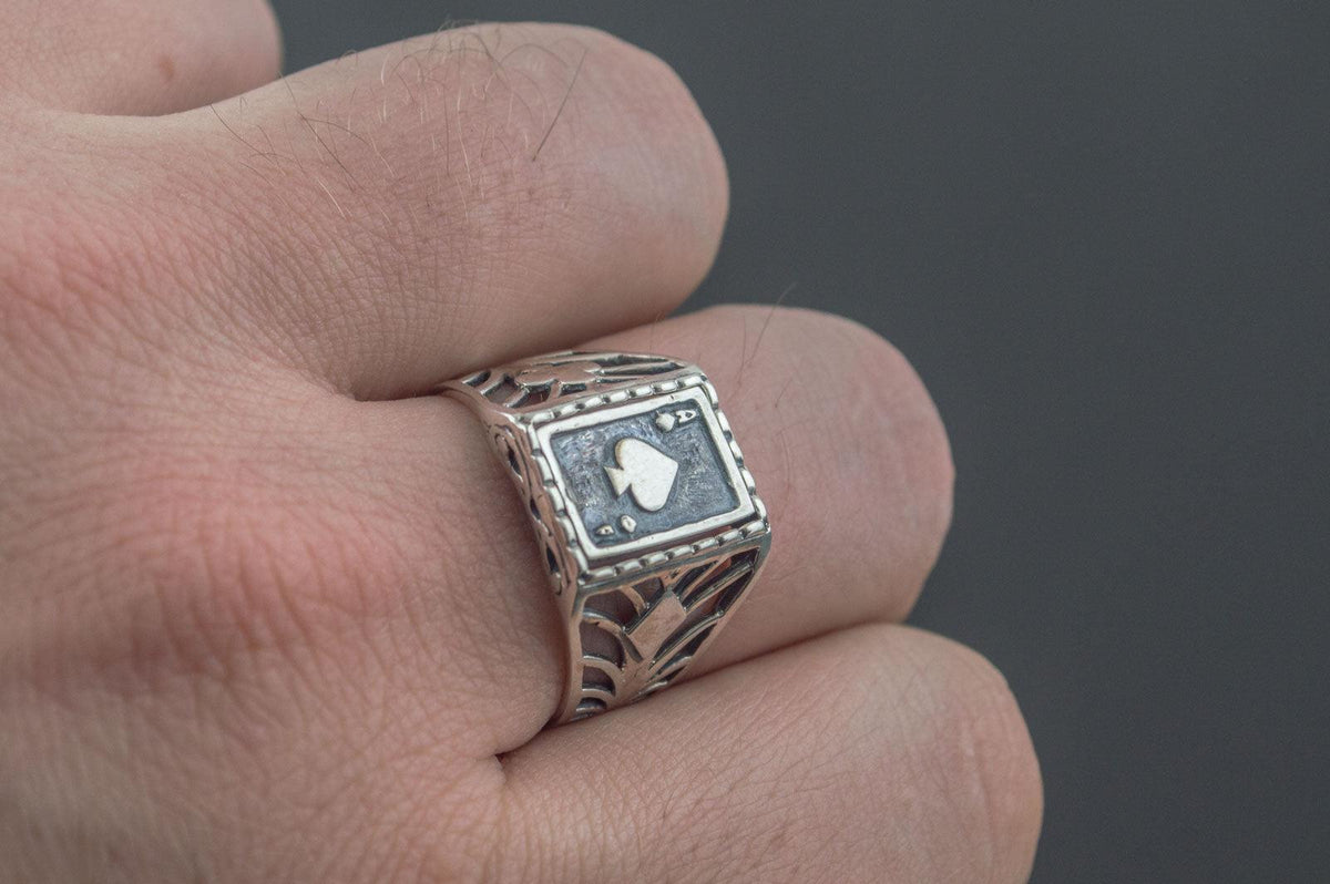 Ring with Ace Symbol Sterling Silver Handmade Jewelry-6