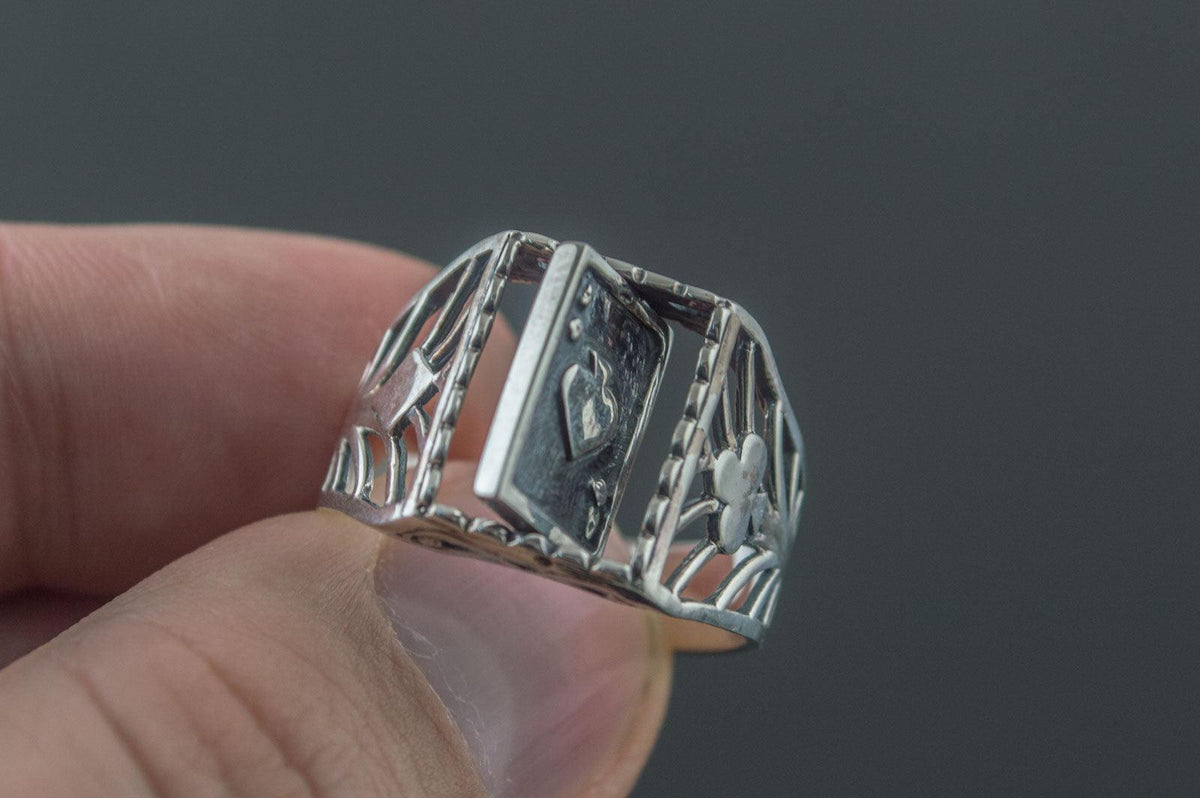 Ring with Ace Symbol Sterling Silver Handmade Jewelry-7