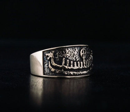 Ring with Drakkar Symbol Bronze Handcrafted Norse Jewelry-2