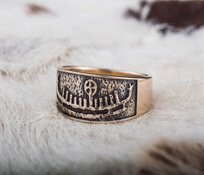Ring with Drakkar Symbol Bronze Handcrafted Norse Jewelry-3