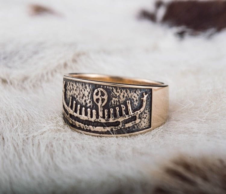 Ring with Drakkar Symbol Bronze Handcrafted Norse Jewelry-3