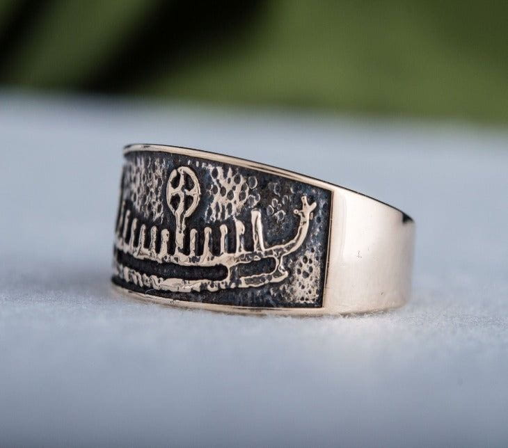 Ring with Drakkar Symbol Bronze Handcrafted Norse Jewelry-6