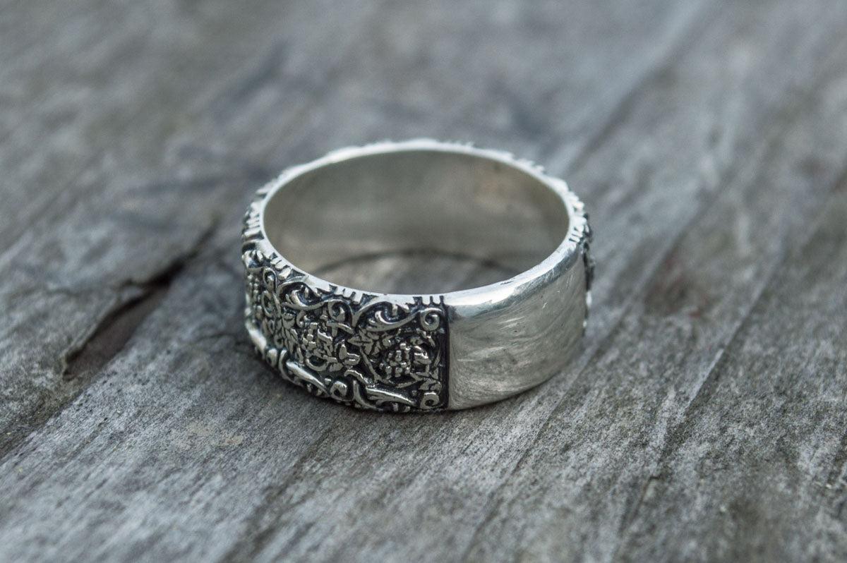 Ring with Flower Ornament Sterling Silver Unique Handmade Jewelry-1