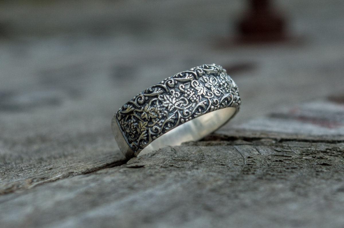 Ring with Flower Ornament Sterling Silver Unique Handmade Jewelry-2