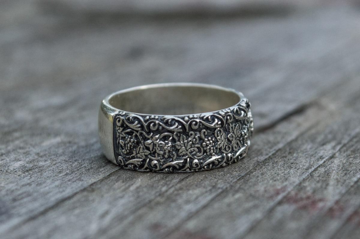 Ring with Flower Ornament Sterling Silver Unique Handmade Jewelry-3