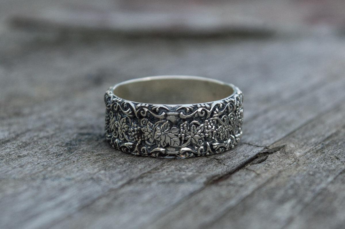 Ring with Flower Ornament Sterling Silver Unique Handmade Jewelry-4