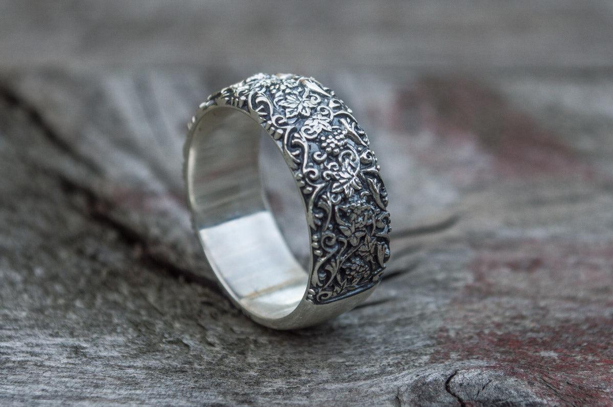 Ring with Flower Ornament Sterling Silver Unique Handmade Jewelry-5