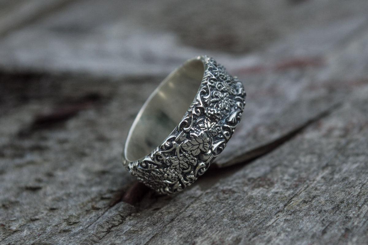 Ring with Flower Ornament Sterling Silver Unique Handmade Jewelry-6