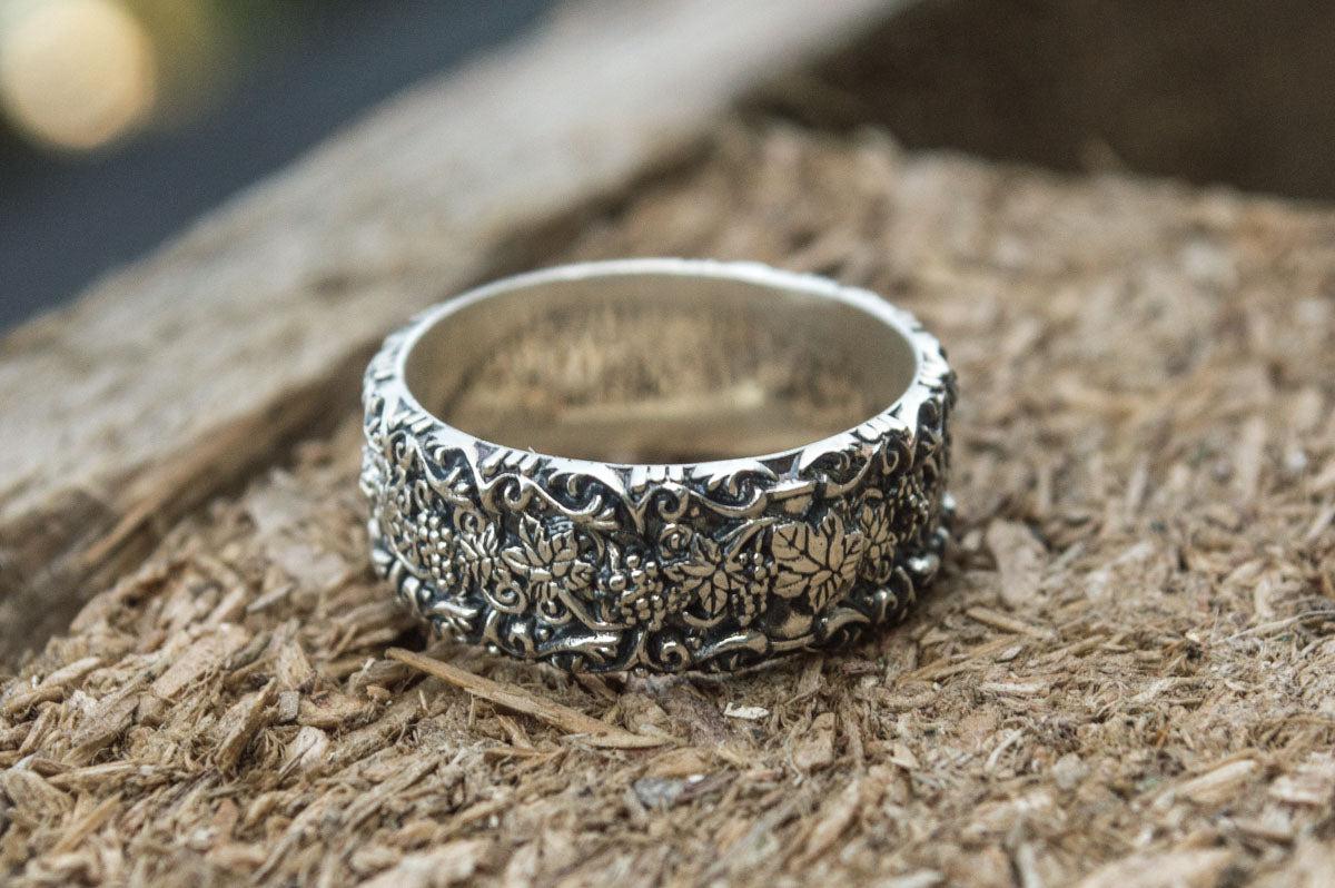Ring with Flower Ornament Sterling Silver Unique Handmade Jewelry-9