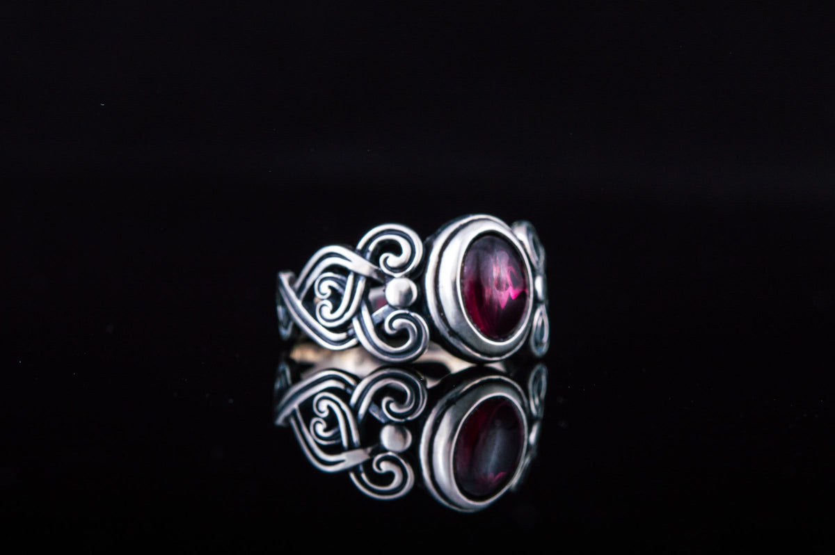 Ring with Garnet Sterling Silver Fashion Jewelry-5