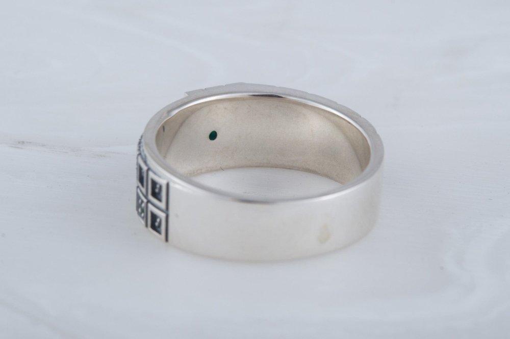 Ring with Green CZ and Ornament Sterling Silver Fashion Jewelry-4