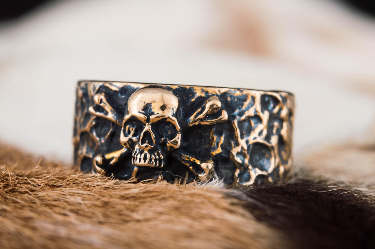 Ring with Jolly Roger Symbol Bronze Unique Jewelry-5