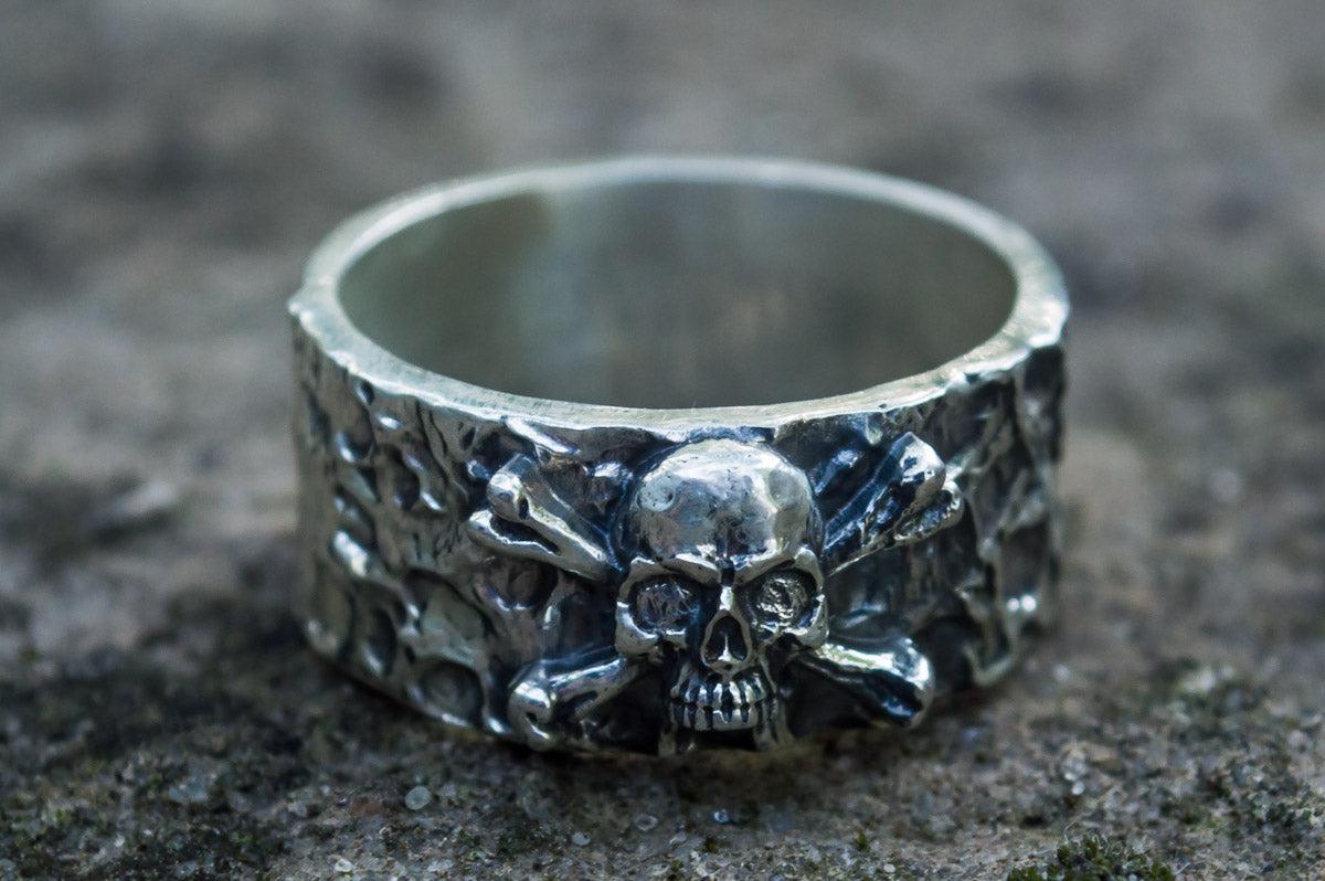 Ring with Jolly Roger Symbol Sterling Silver Unique Jewelry-3