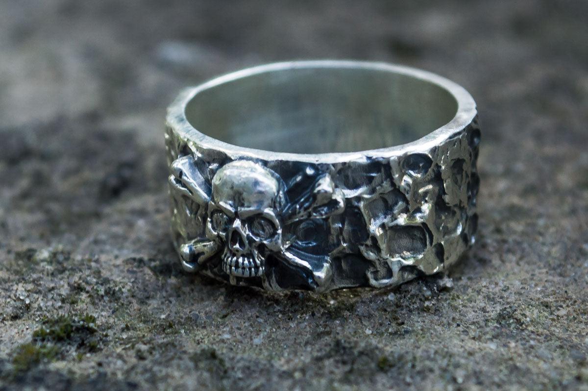 Ring with Jolly Roger Symbol Sterling Silver Unique Jewelry-4