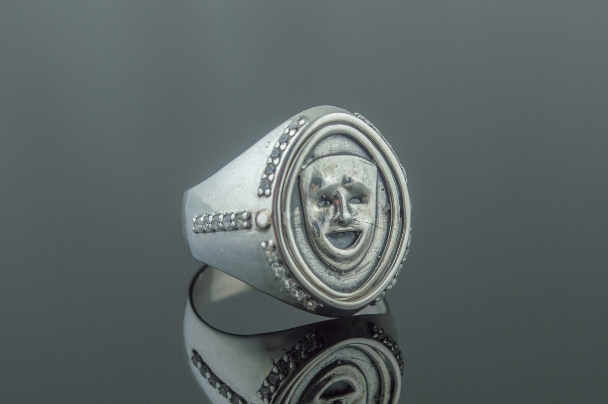 Ring with Mask Symbol Sterling Silver Handmade Jewelry-1