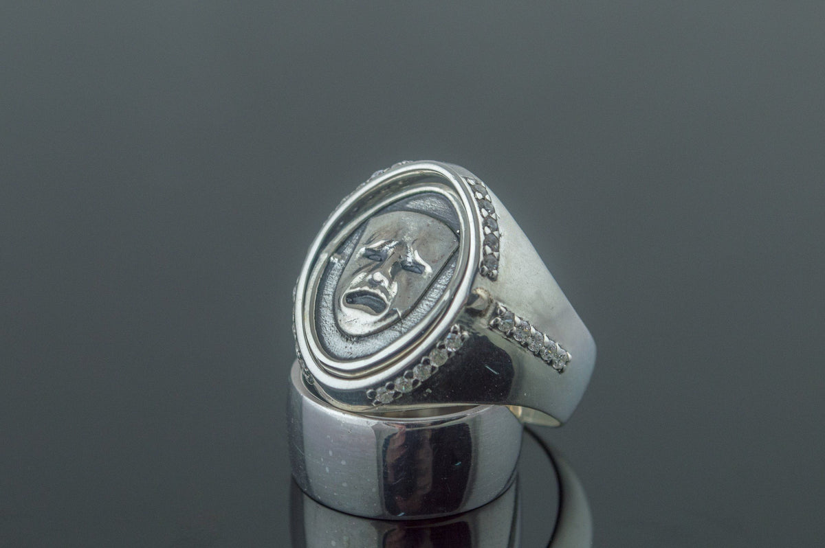 Ring with Mask Symbol Sterling Silver Handmade Jewelry-2