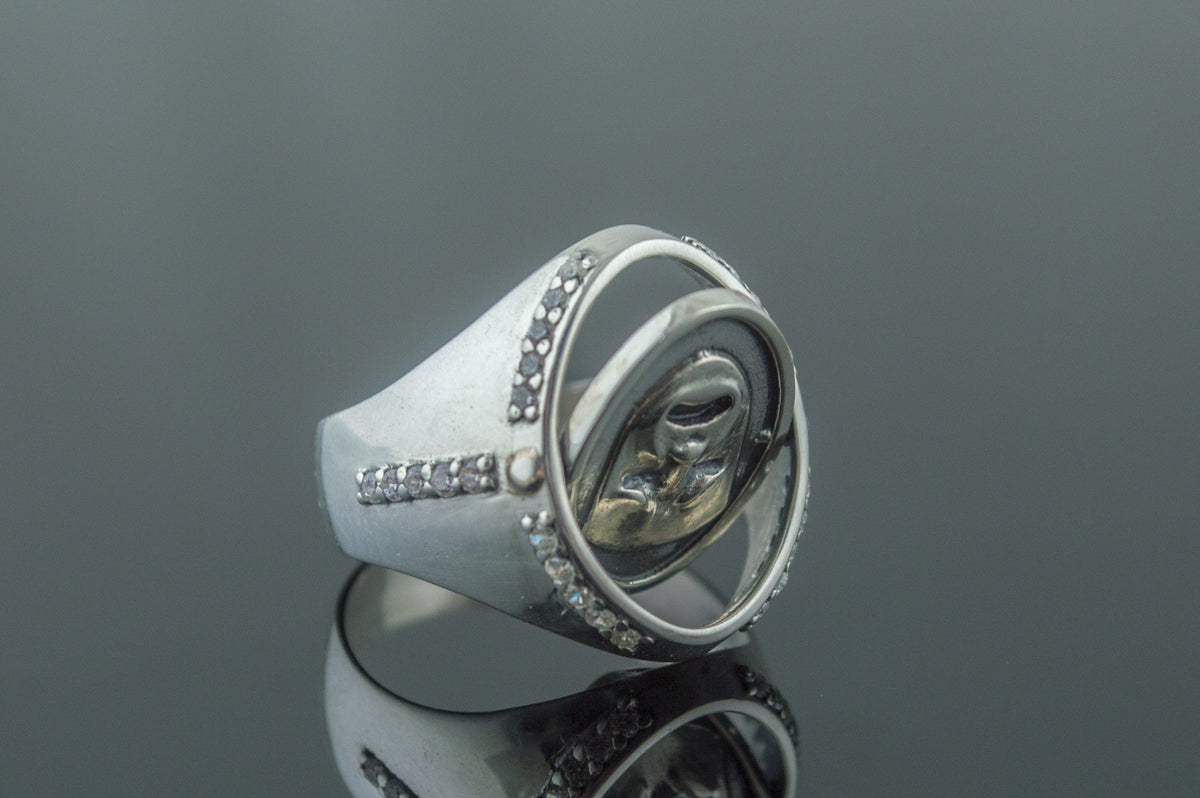 Ring with Mask Symbol Sterling Silver Handmade Jewelry-3