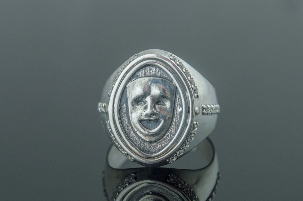Ring with Mask Symbol Sterling Silver Handmade Jewelry-4