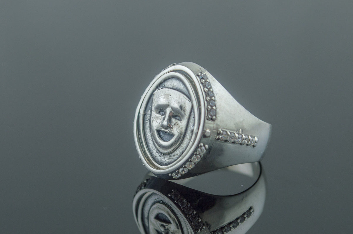 Ring with Mask Symbol Sterling Silver Handmade Jewelry-5