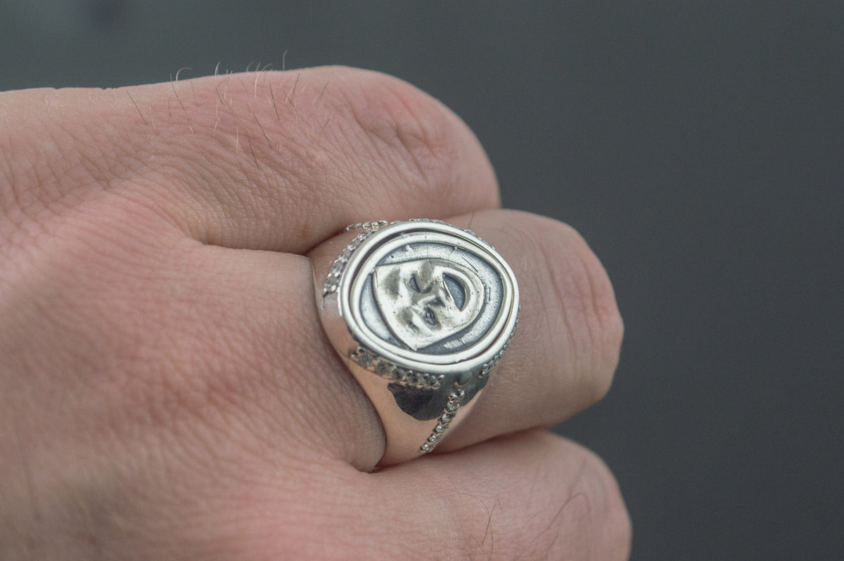Ring with Mask Symbol Sterling Silver Handmade Jewelry-6