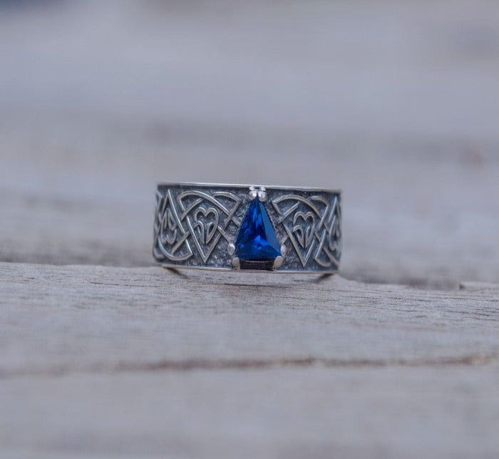 Ring with Norse Ornament and Cubic Zirconia Sterling Silver Viking Jewelry-1