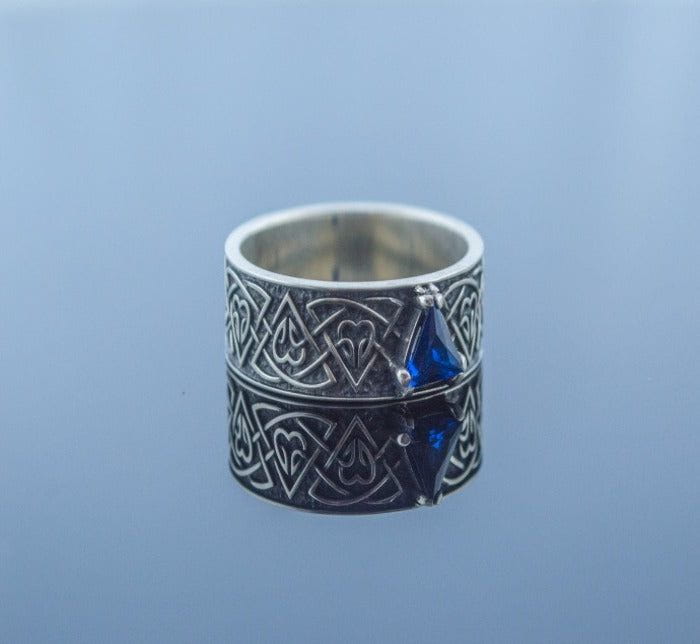 Ring with Norse Ornament and Cubic Zirconia Sterling Silver Viking Jewelry-3