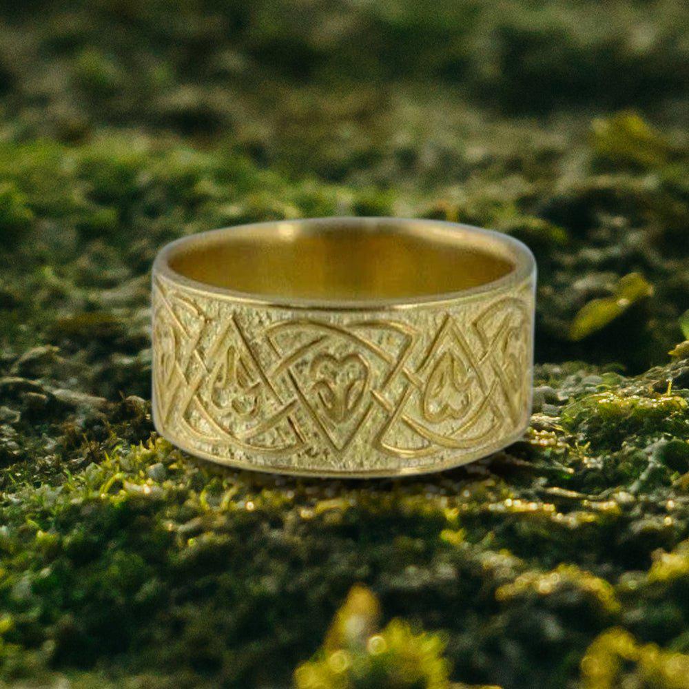 Ring with Norse Ornament Gold Viking Jewelry-1
