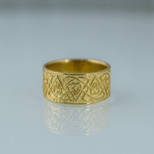 Ring with Norse Ornament Gold Viking Jewelry-2