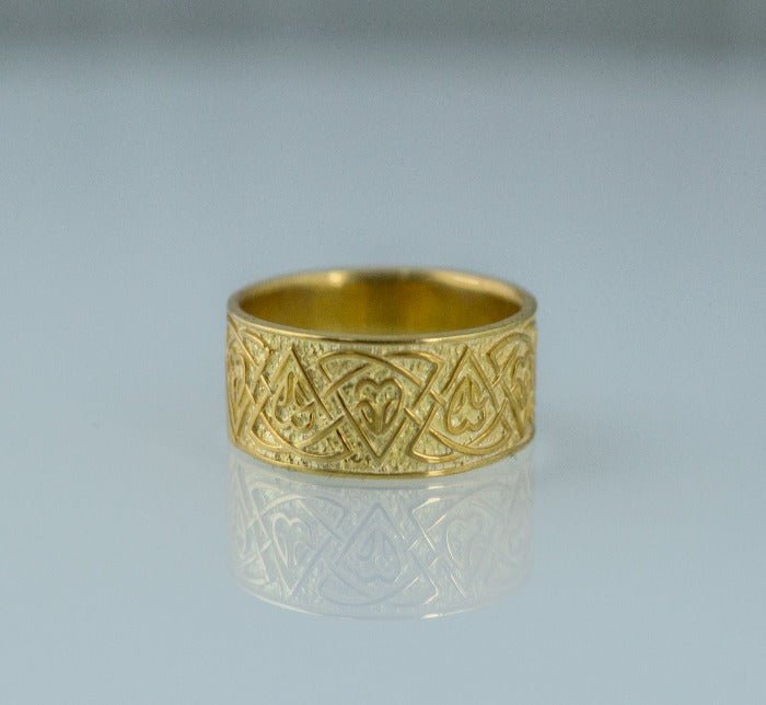 Ring with Norse Ornament Gold Viking Jewelry-2