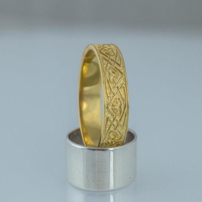 Ring with Norse Ornament Gold Viking Jewelry-3