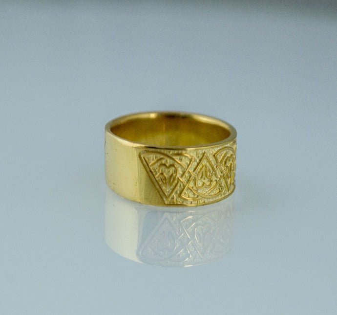 Ring with Norse Ornament Gold Viking Jewelry-4