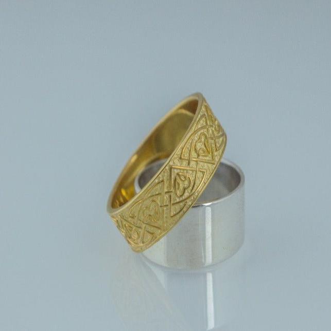 Ring with Norse Ornament Gold Viking Jewelry-5