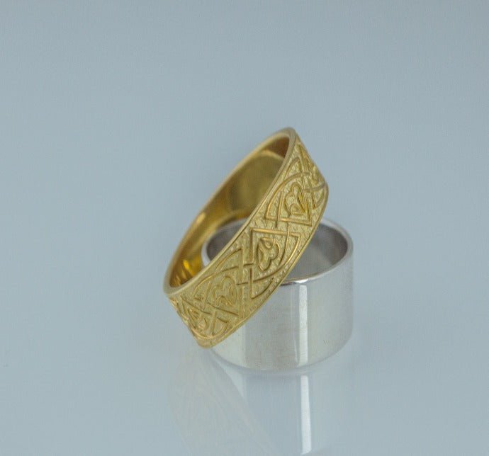 Ring with Norse Ornament Gold Viking Jewelry-5