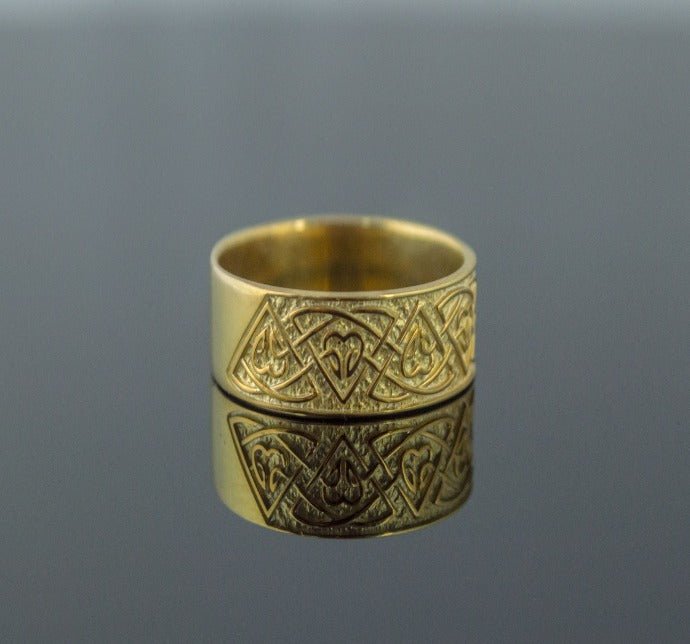 Ring with Norse Ornament Gold Viking Jewelry-6