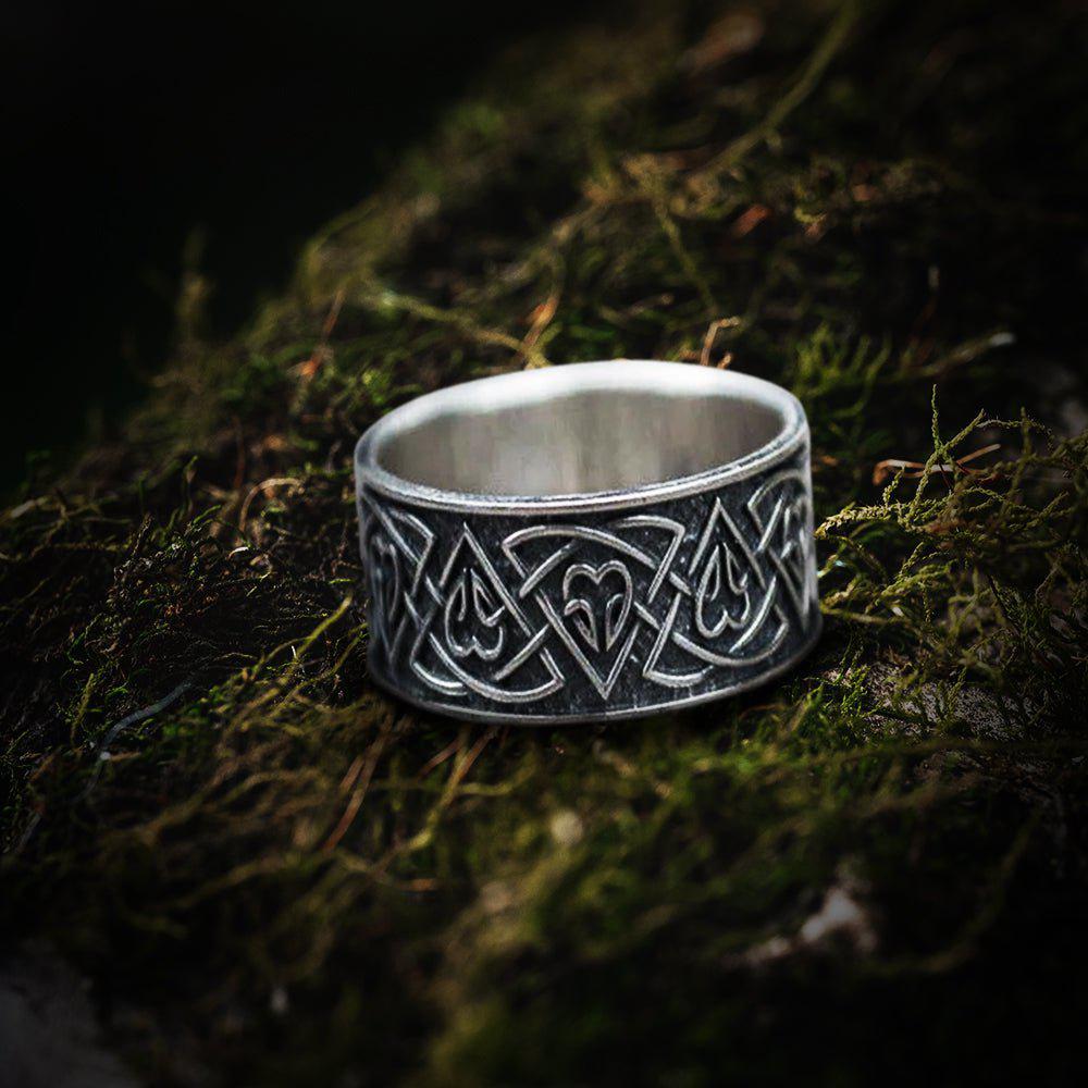 Ring with Norse Ornament Sterling Silver Viking Jewelry-1